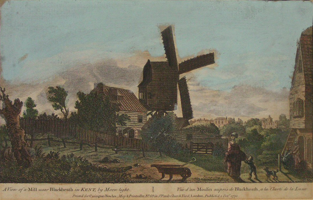 Print - A View of a Mill near Blackheath in Kent, by Moon light. Vue d'un Moulein aupres de Blackheath, a la Clarte de la Lune.